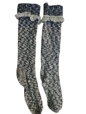 Women's Marled Brown & Cream Knee-High Socks with Lace Trim